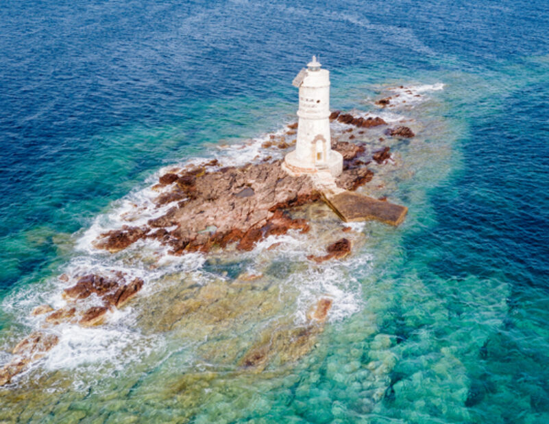 Mangiabarche,Lighthouse,,Sant,Antioco,,Sardinia,,Italy.,Aerial,View